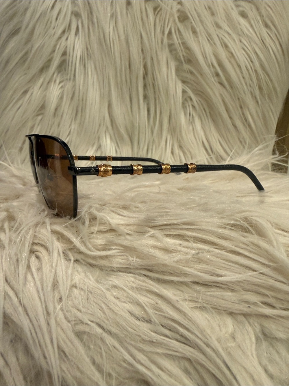 Shamballa Men's Black Sunglasses with Gold Accents - Fashion Aviator Style